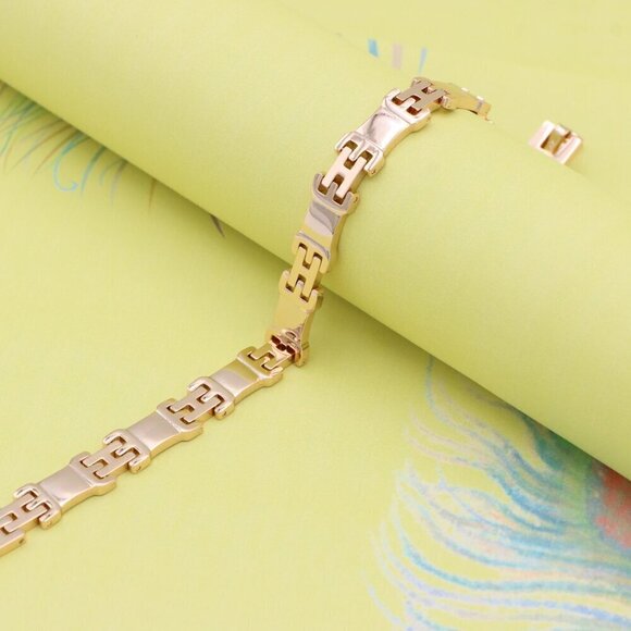 "Rose Gold Polished Link Bracelet in 19cm Gold Plated Brass, XPBL0874 - Picture 4 of 12